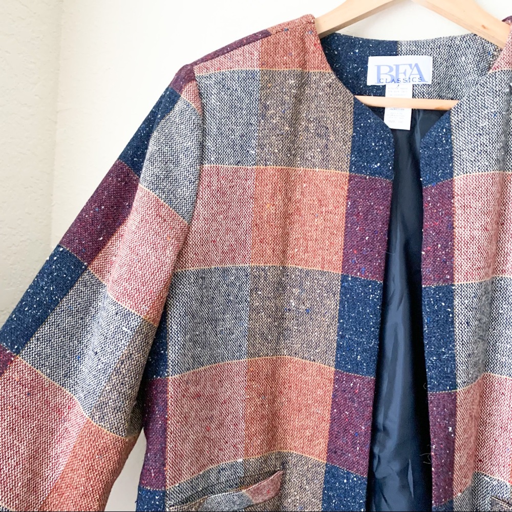 Vintage Wool Blend Patchwork Blazer Shacket Coat - Picture 5 of 12